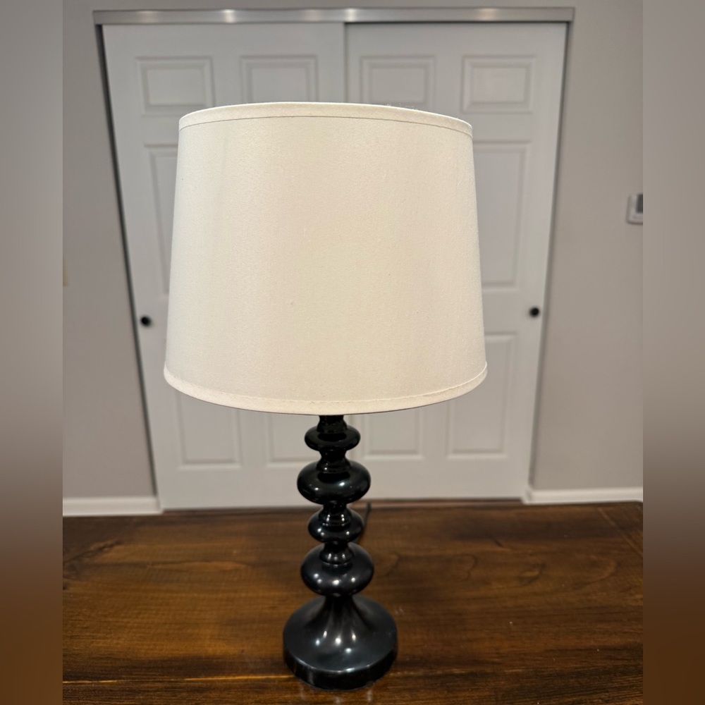 Black Table Lamp with Cream Drum Shade